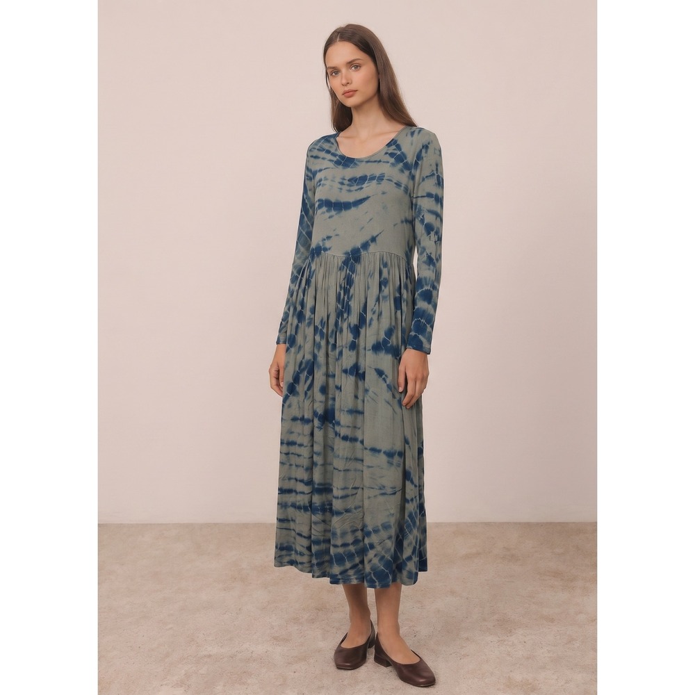 Dolan Left Coast Collection Midi Dress Womens XS Blue Grey Tie Dye Long Sleeve